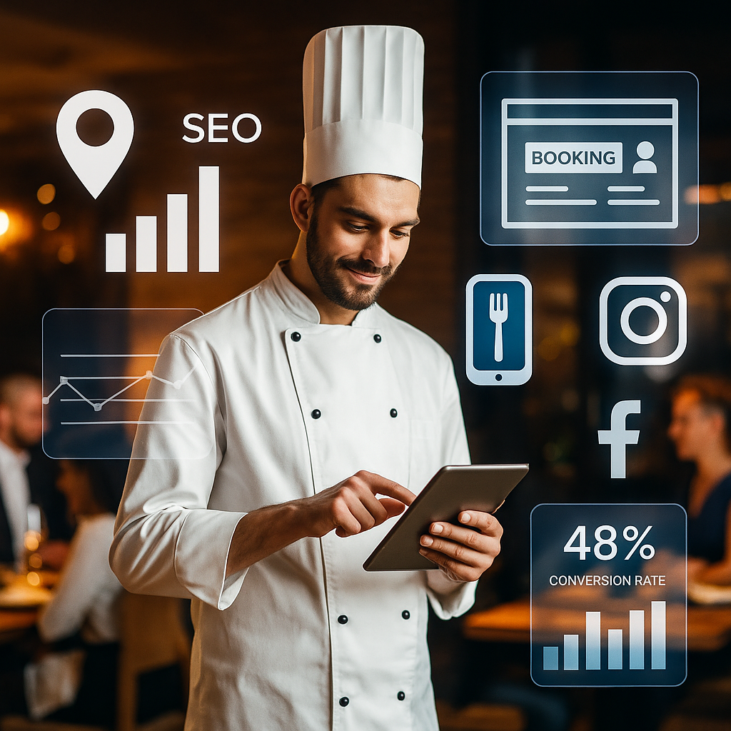 Equipo de marketing digital trabajando la presencia online de un restaurante